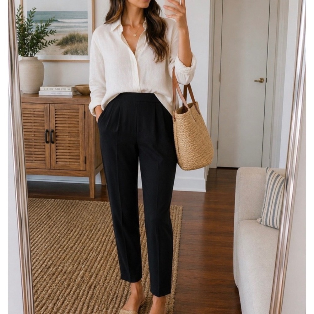 St John Basics Black Santana Knit Pleated Front Trousers Tapered Pants Resort 4